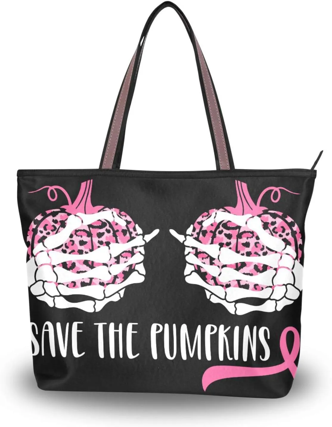 Pumpkin-breast-cancer-awareness Tote Bags Handbags For Women Fashion Shoulder Bags