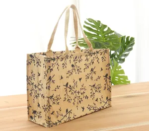 PurpleEssences Jute Tote Bags, Burlap Bags with Laminated Interior and Soft Handles Woven Large Beach Handbag Shoulder Bag