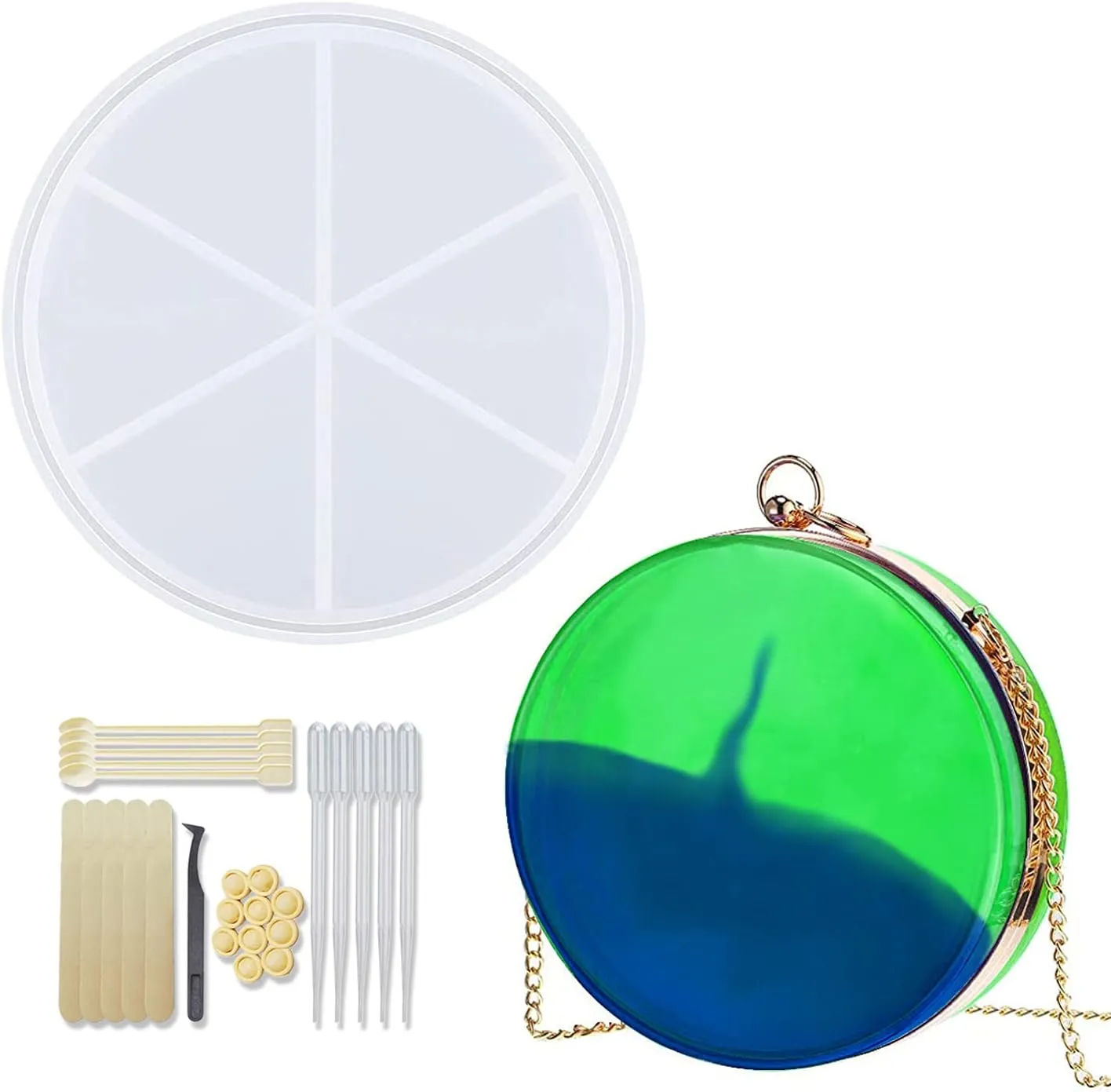Purse Molds for Resin Casting, Round Shaker Clutch Bag Silicone Mould, DIY Personalized Handbag, Resin Clutch Mold with Tools（1pc）