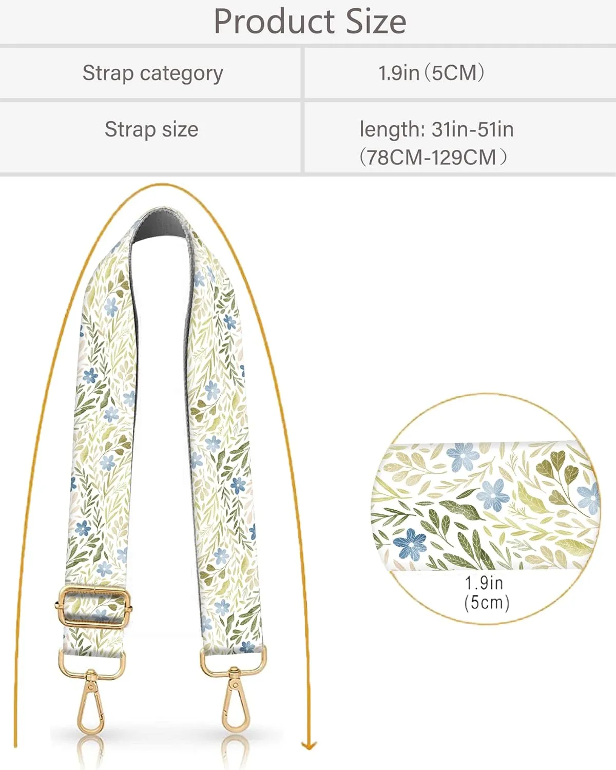 Purse Strap Replacement Crossbody 2" Wide Shoulder Strap, Cute Handbag Strap Bag Strap Replacement Belts Adjustable Cute Boho Flowers