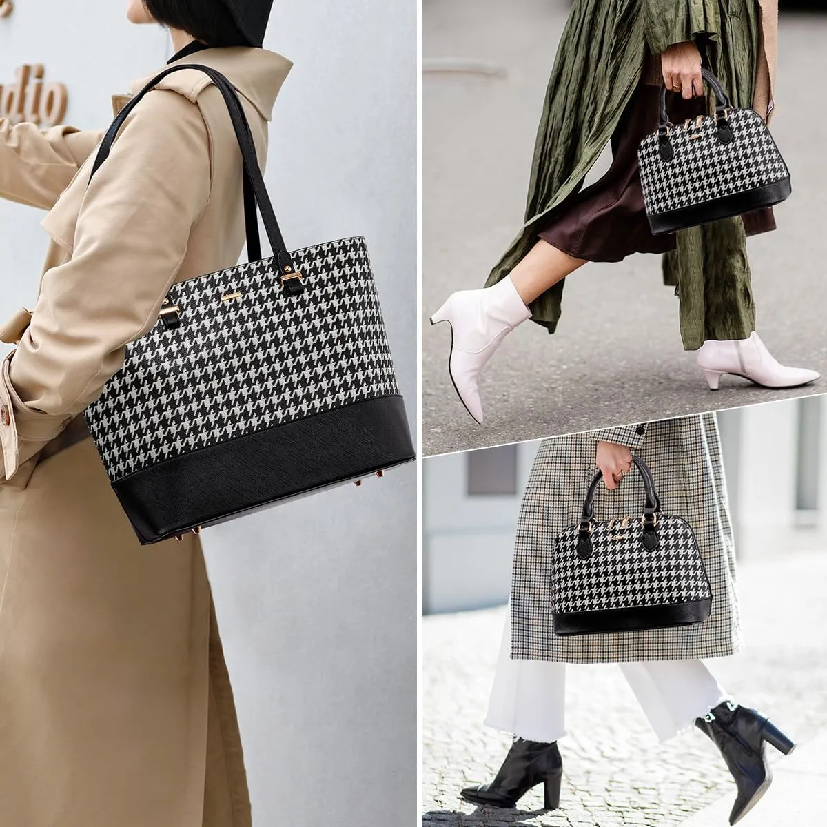 Purses for Women Classic Shoulder Tote Satchel Hobo Bags 3pcs Handbags Gift for Her Brown