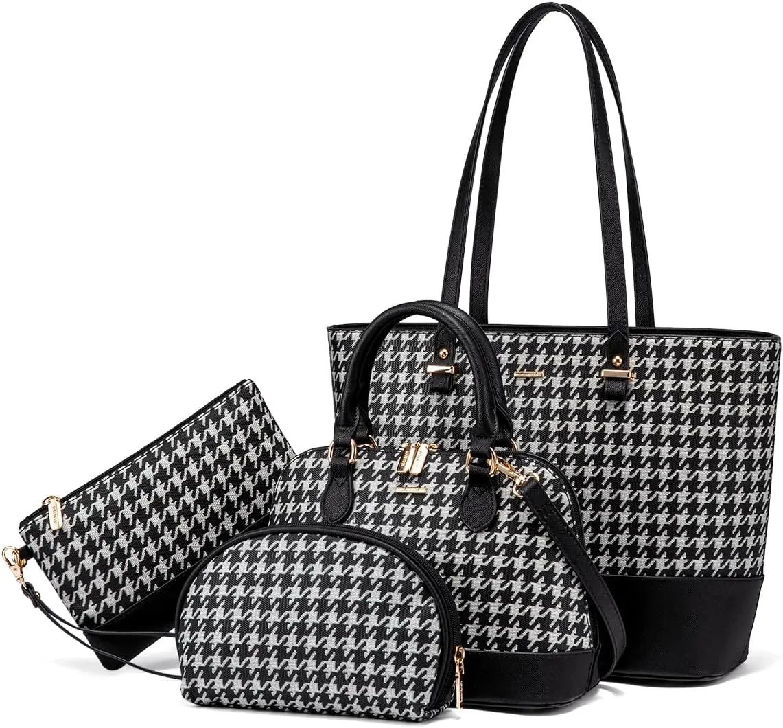 Purses for Women Classic Shoulder Tote Satchel Hobo Bags 3pcs Handbags Gift for Her Brown