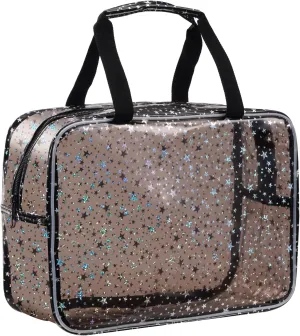 PVC Clear Makeup Bag for Women Waterproof Star Make Up Bag Toiletry Bag Travel Durable Cosmetic Bag Large Cute Tote Bag Organizer Makeup Pouch, Black