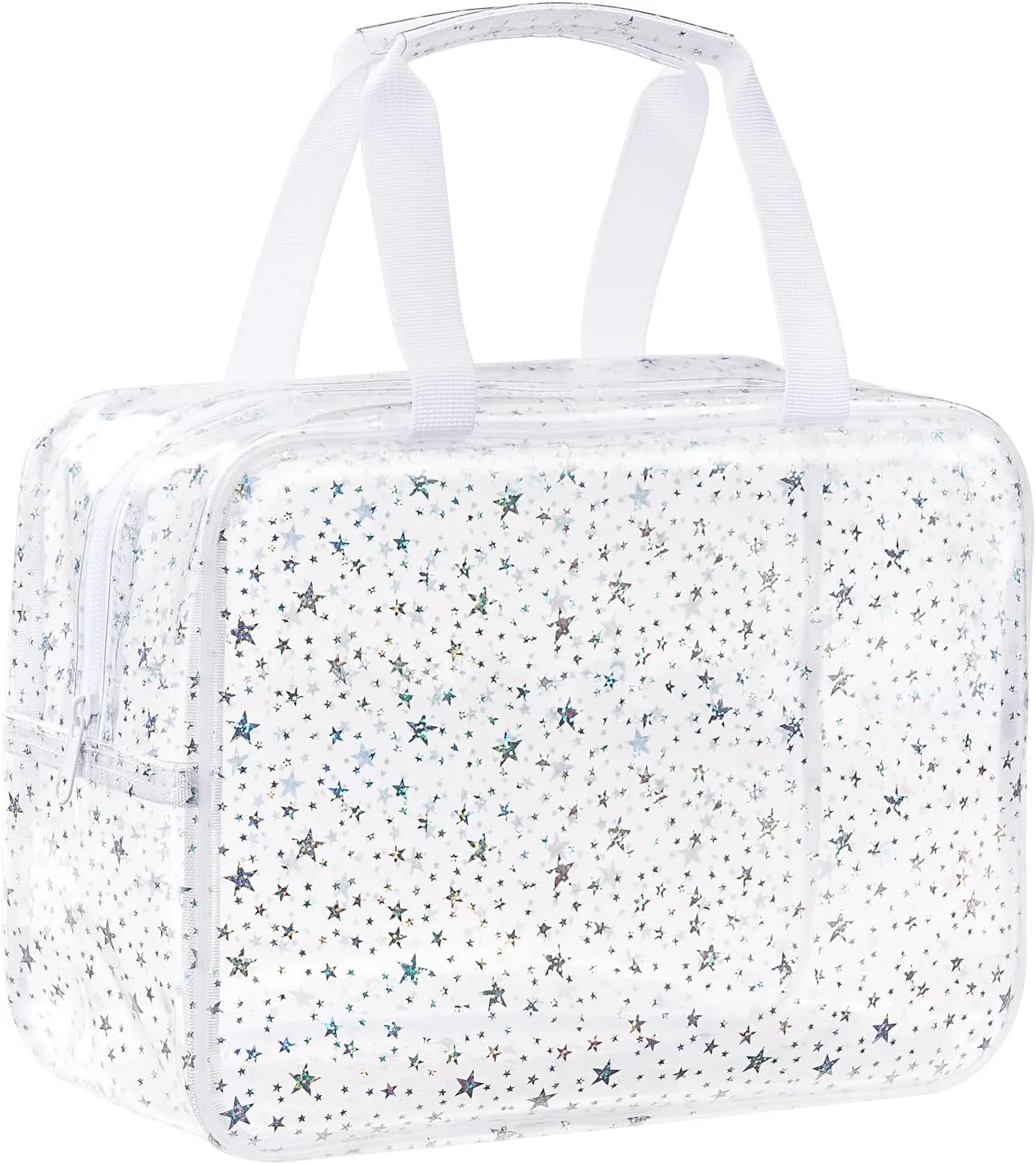 PVC Clear Makeup Bag for Women Waterproof Star Make Up Bag Toiletry Bag Travel Durable Cosmetic Bag Large Cute Tote Bag Organizer Makeup Pouch