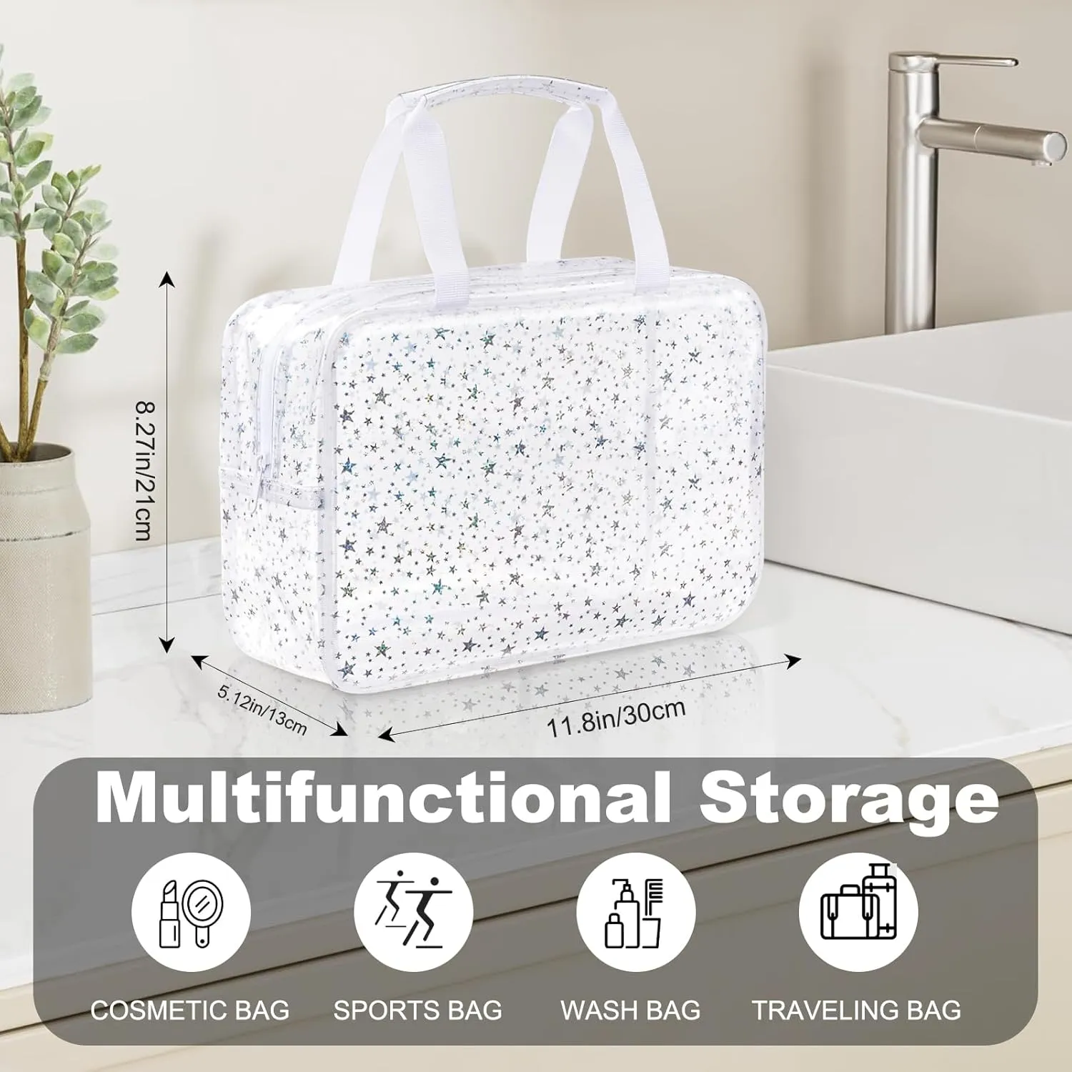 PVC Clear Makeup Bag for Women Waterproof Star Make Up Bag Toiletry Bag Travel Durable Cosmetic Bag Large Cute Tote Bag Organizer Makeup Pouch