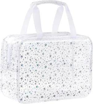 PVC Clear Makeup Bag for Women Waterproof Star Make Up Bag Toiletry Bag Travel Durable Cosmetic Bag Large Cute Tote Bag Organizer Makeup Pouch