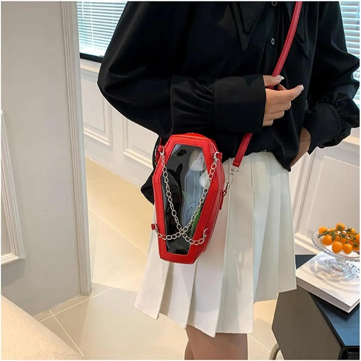 PVC Glossy Shoulder Bag For Women - Trendy Chain Strap Crossbody Purse