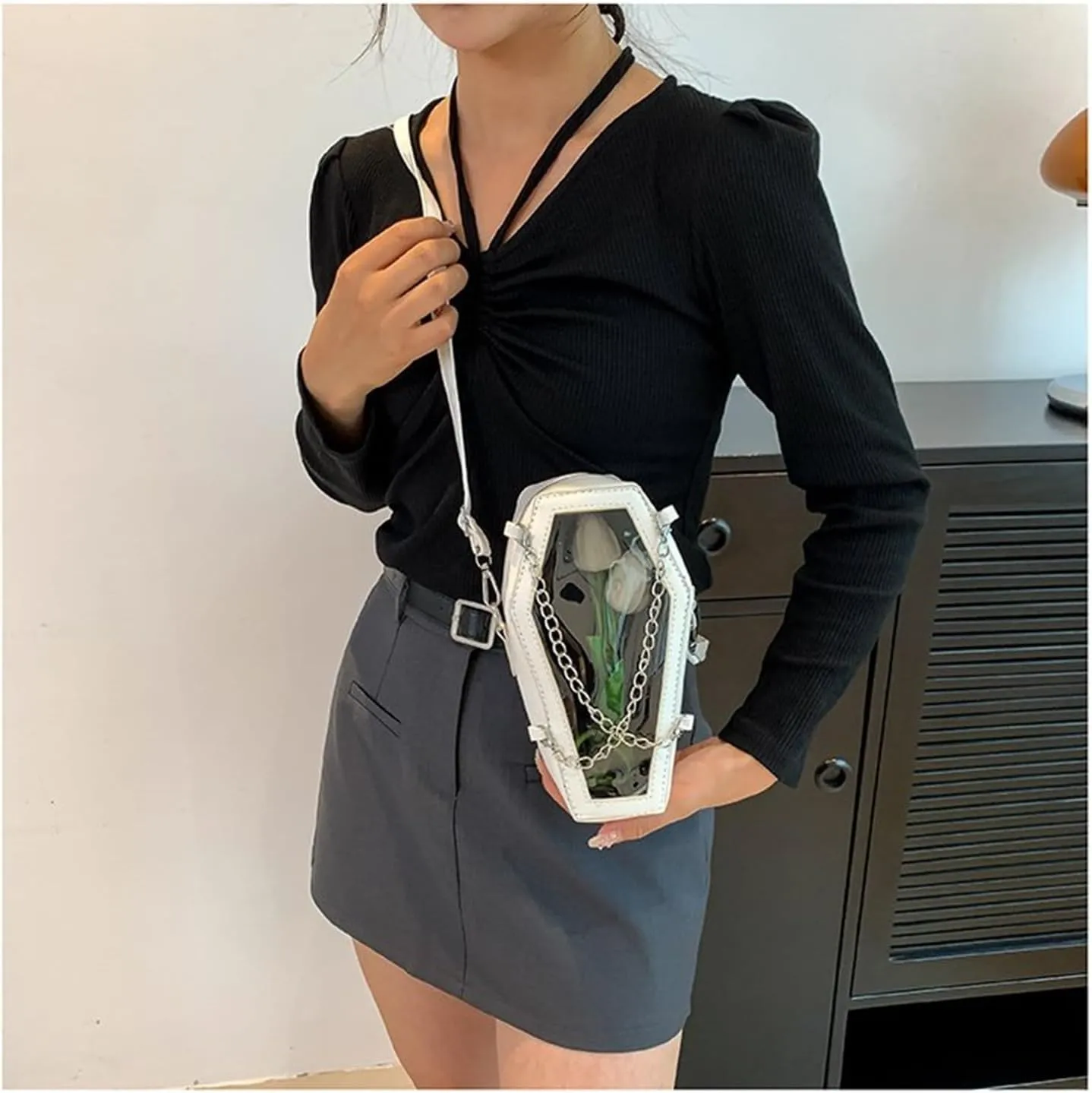 PVC Glossy Shoulder Bag For Women - Trendy Chain Strap Crossbody Purse