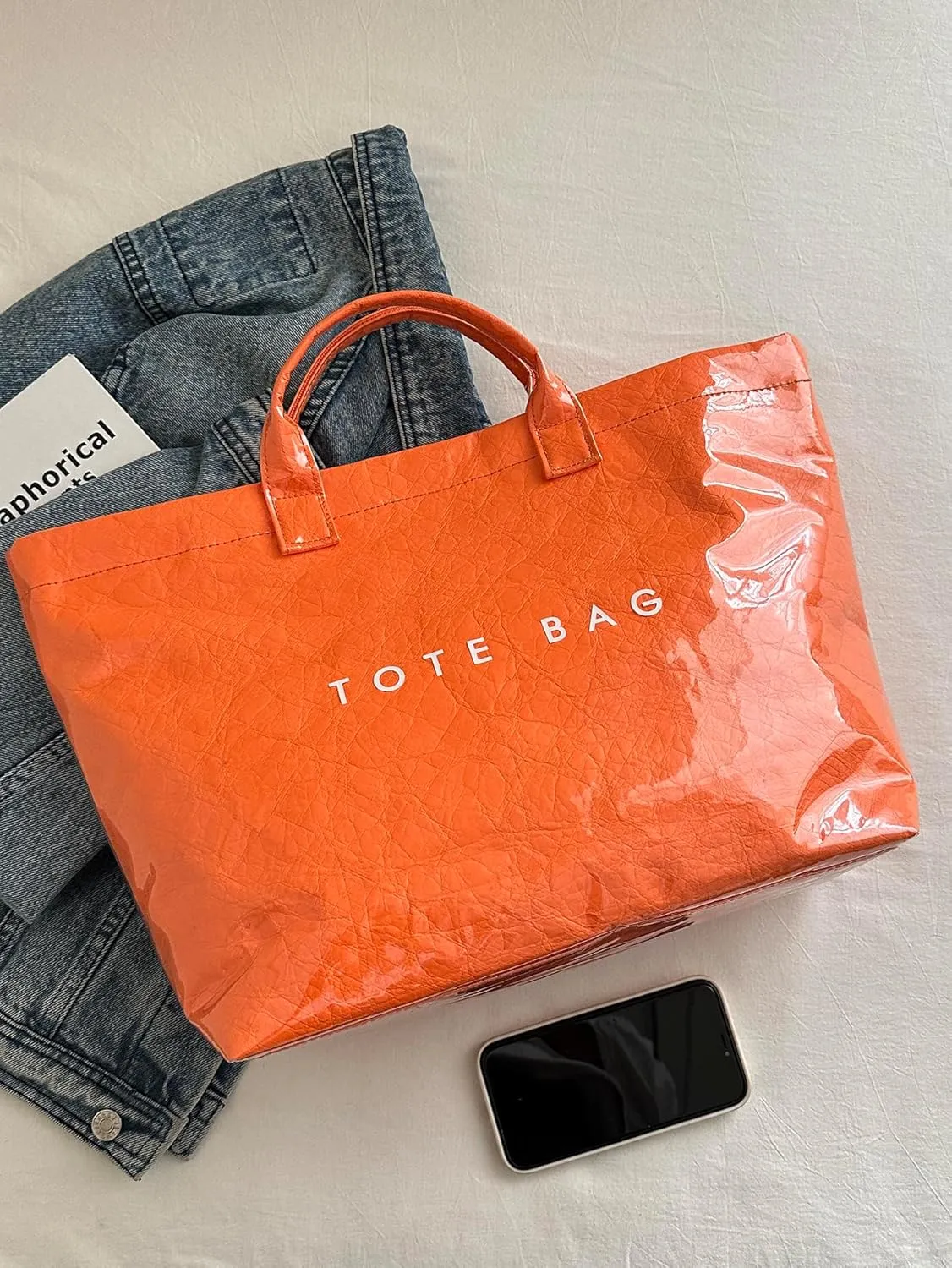 PVC Letter Print Tote Bag Large Women's Work Tote Bag 2pcs Clear Plastic Bag Top Handle Hobo Bag 2024 Trending Handbag