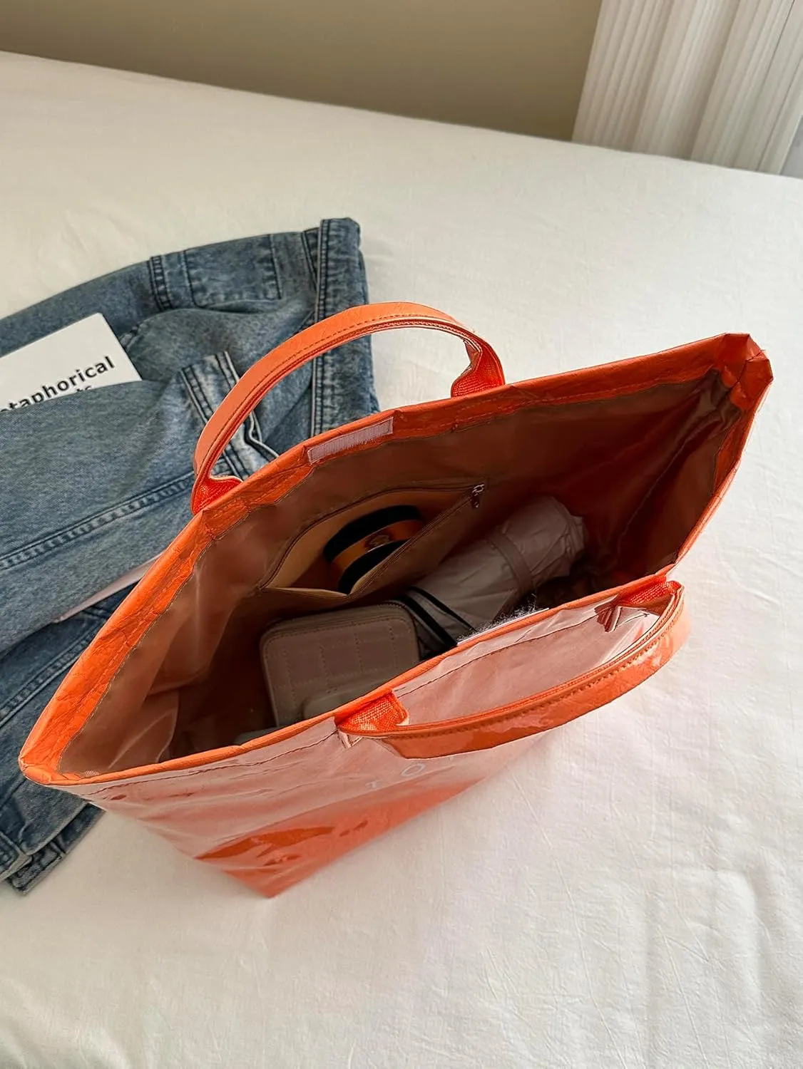 PVC Letter Print Tote Bag Large Women's Work Tote Bag 2pcs Clear Plastic Bag Top Handle Hobo Bag 2024 Trending Handbag