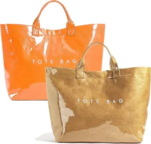 PVC Letter Print Tote Bag Large Women's Work Tote Bag 2pcs Clear Plastic Bag Top Handle Hobo Bag 2024 Trending Handbag