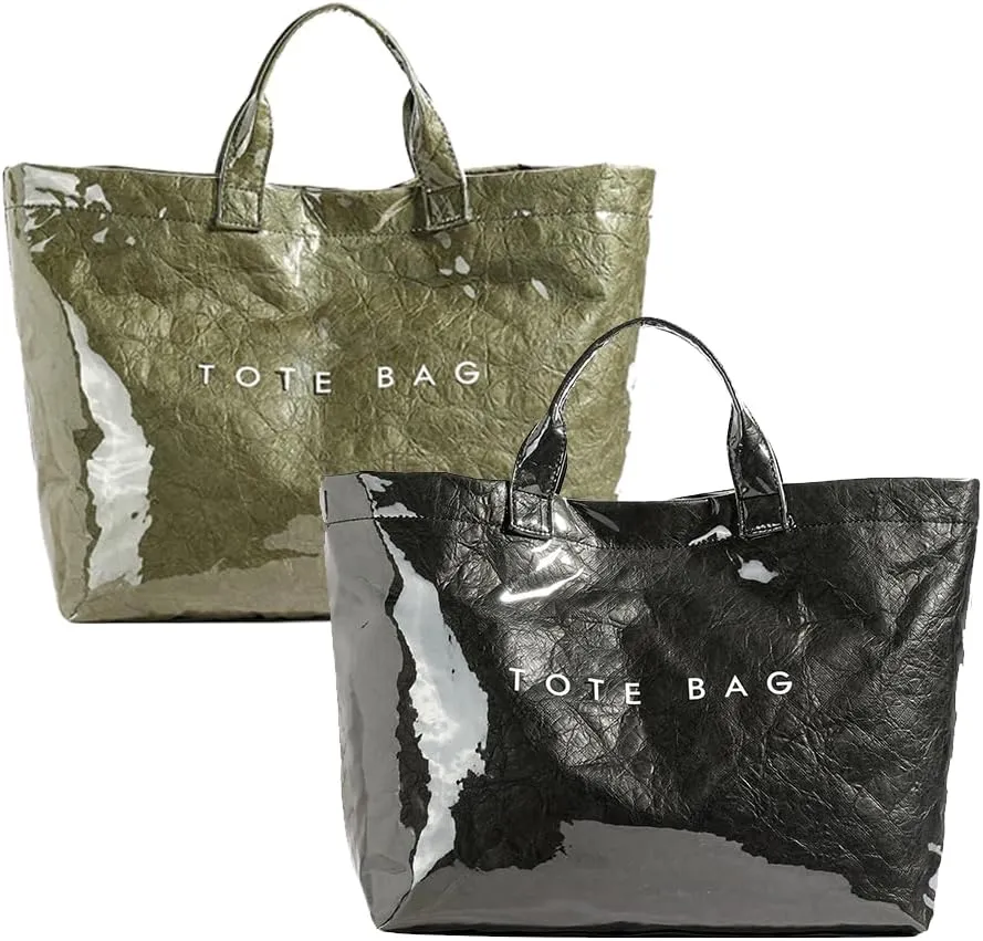 PVC Letter Print Tote Bag Large Women's Work Tote Bag 2pcs Clear Plastic Bag Top Handle Hobo Bag 2024 Trending Handbag