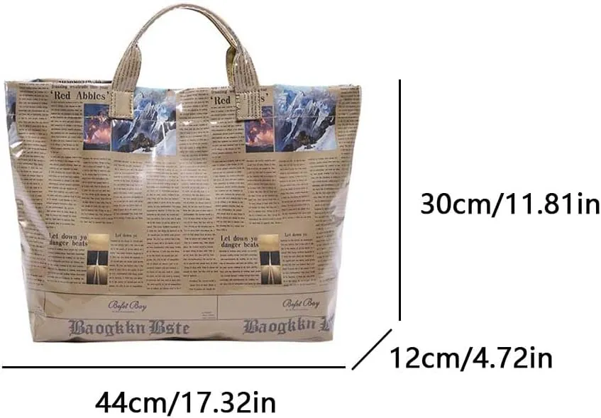 PVC Newspaper Shoulder Bag Large Capacity All-Match Shoulder Bag Waterproof Casual Tote Bag Travel Commute Bag