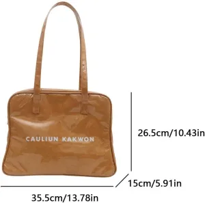 PVC Paper Shoulder Bag Large Capacity All-Match Shoulder Bag Waterproof Casual Tote Bag Travel Shopping Work Date Ba