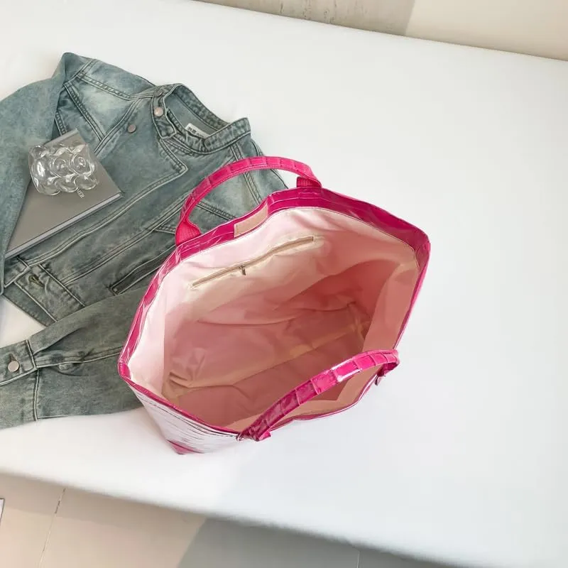 PVC Tote Bag Clear Plastic Tote Bag for Women Letters Print Work Handbag Crocodile Pattern Leather Handbag