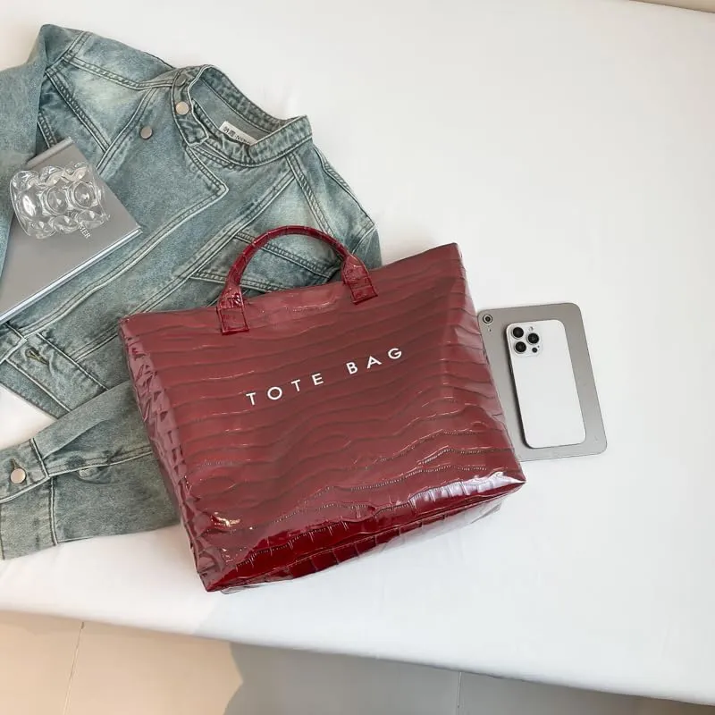 PVC Tote Bag Clear Plastic Tote Bag for Women Letters Print Work Handbag Crocodile Pattern Leather Handbag