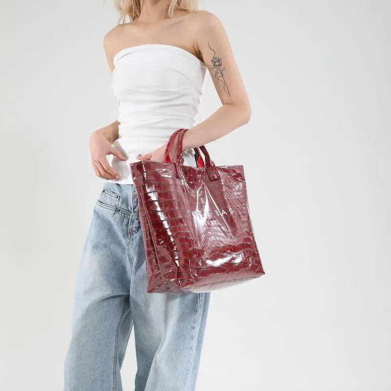 PVC Tote Bag Clear Plastic Tote Bag for Women Letters Print Work Handbag Crocodile Pattern Leather Handbag
