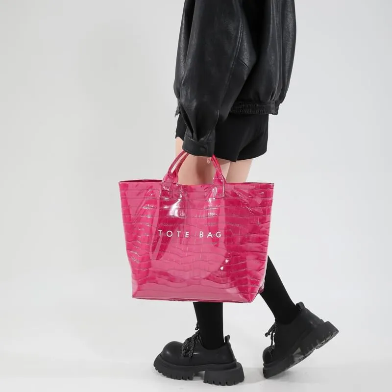 PVC Tote Bag Clear Plastic Tote Bag for Women Letters Print Work Handbag Crocodile Pattern Leather Handbag