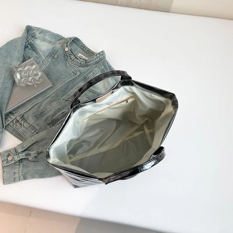 PVC Tote Bag Clear Plastic Tote Bag for Women Letters Print Work Handbag Crocodile Pattern Leather Handbag