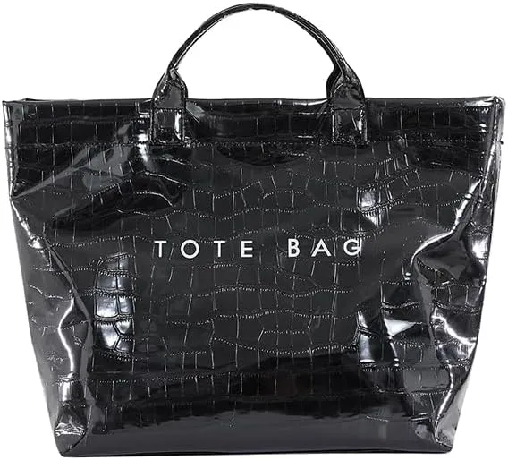 PVC Tote Bag Clear Plastic Tote Bag for Women Letters Print Work Handbag Crocodile Pattern Leather Handbag