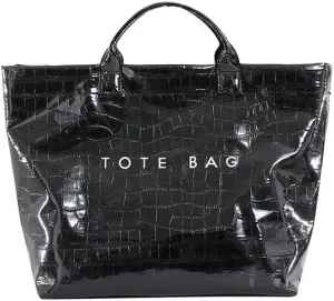 PVC Tote Bag Clear Plastic Tote Bag for Women Letters Print Work Handbag Crocodile Pattern Leather Handbag