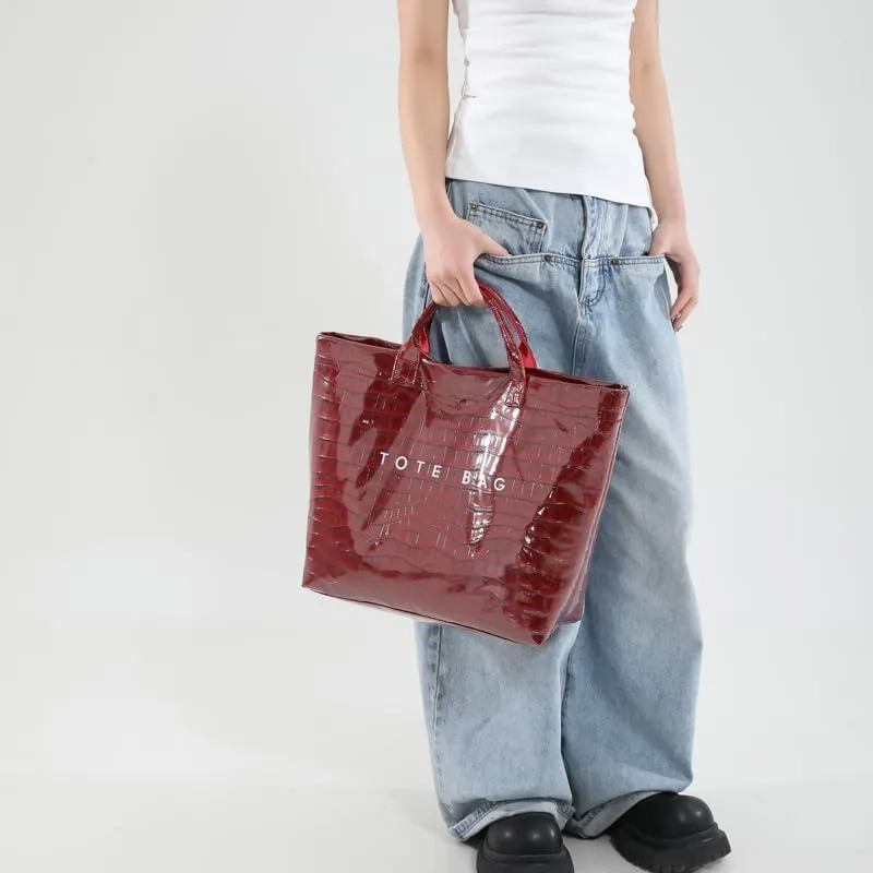 PVC Tote Bag Clear Plastic Tote Bag for Women Letters Print Work Handbag Crocodile Pattern Leather Handbag