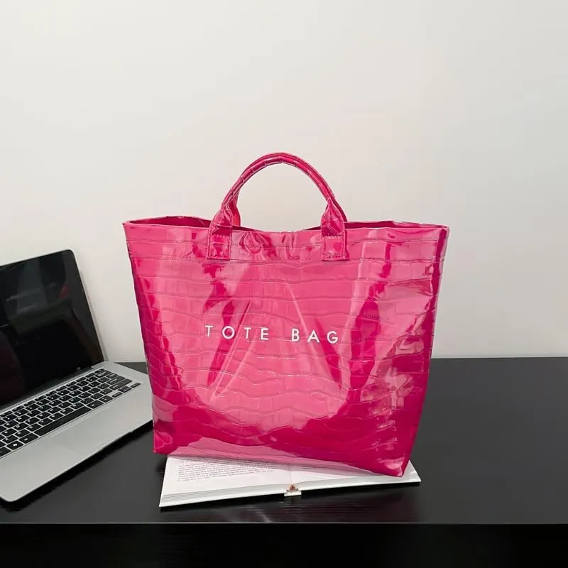 PVC Tote Bag Clear Plastic Tote Bag for Women Letters Print Work Handbag Crocodile Pattern Leather Handbag