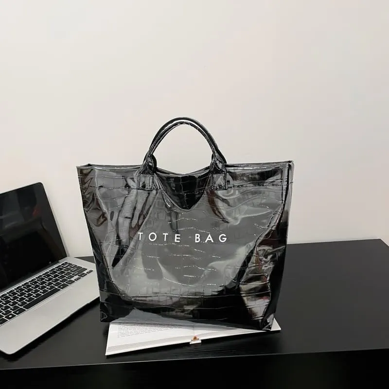 PVC Tote Bag Clear Plastic Tote Bag for Women Letters Print Work Handbag Crocodile Pattern Leather Handbag