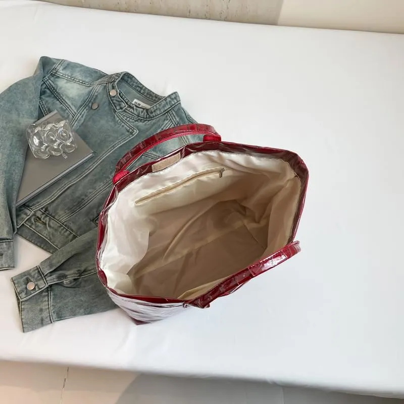 PVC Tote Bag Clear Plastic Tote Bag for Women Letters Print Work Handbag Crocodile Pattern Leather Handbag
