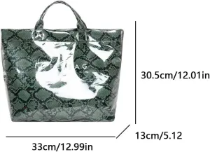 PVC Tote Bag Clear Plastic Tote Bag for Women Letters Print Work Handbag Snake Pattern Leather Handbag
