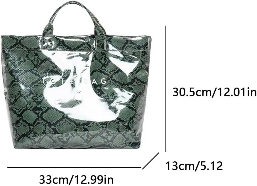 PVC Tote Bag Clear Plastic Tote Bag for Women Letters Print Work Handbag Snake Pattern Leather Handbag