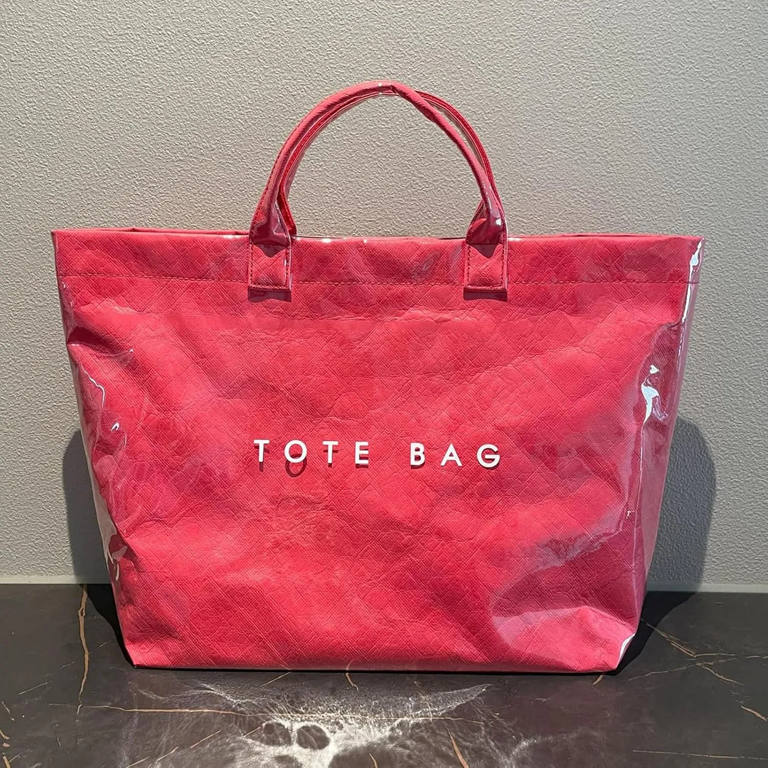 PVC Tote Bag for Women Kraft Paper Large Tote Bag Fashion Paper Bag Trendy Letter Print Tote Bag Top Handle