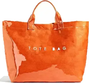 PVC Tote Bag for Women Kraft Paper Large Tote Bag Fashion Paper Bag Trendy Letter Print Tote Bag Top Handle