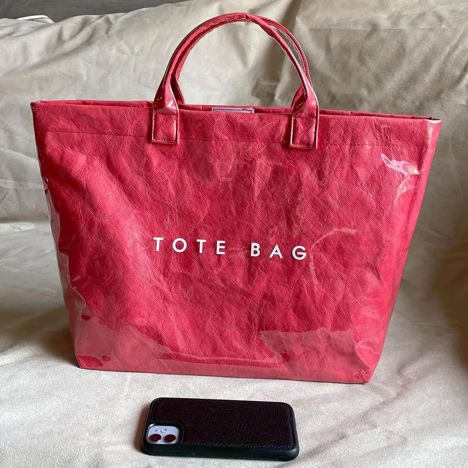 PVC Tote Bag for Women Kraft Paper Large Tote Bag Fashion Paper Bag Trendy Letter Print Tote Bag Top Handle