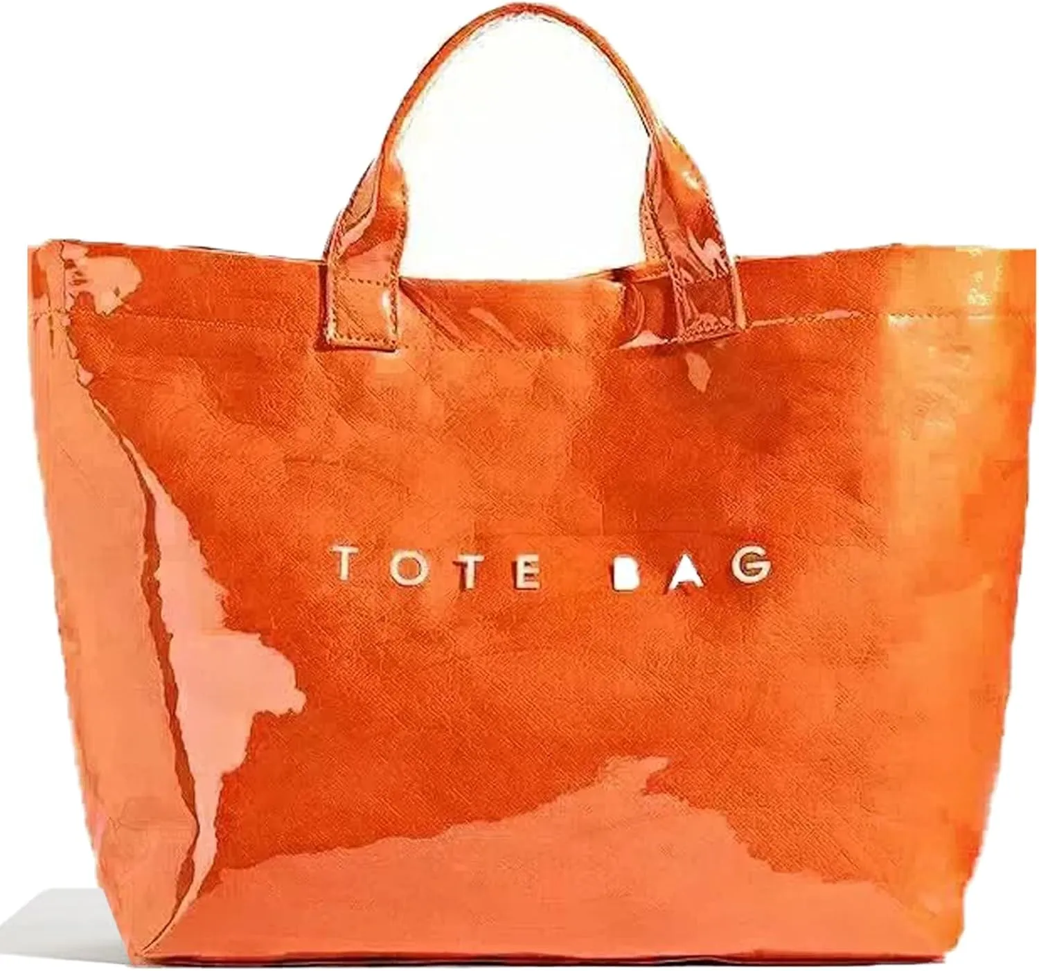 PVC Tote Bag for Women Kraft Paper Large Tote Bag Fashion Paper Bag Trendy Letter Print Tote Bag Top Handle