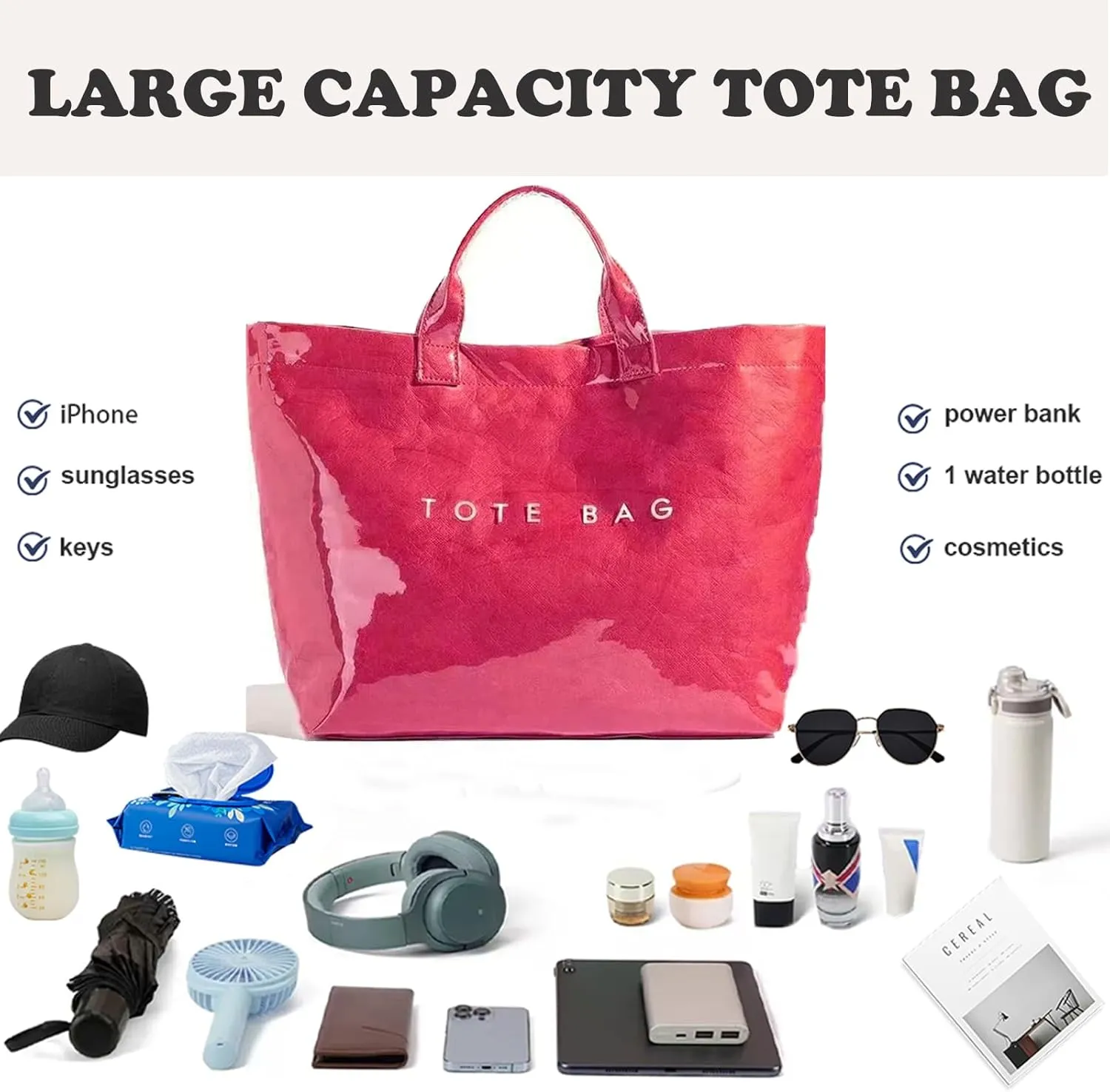 PVC Tote Bag for Women Kraft Paper Large Tote Bag Fashion Paper Bag Trendy Letter Print Tote Bag Top Handle