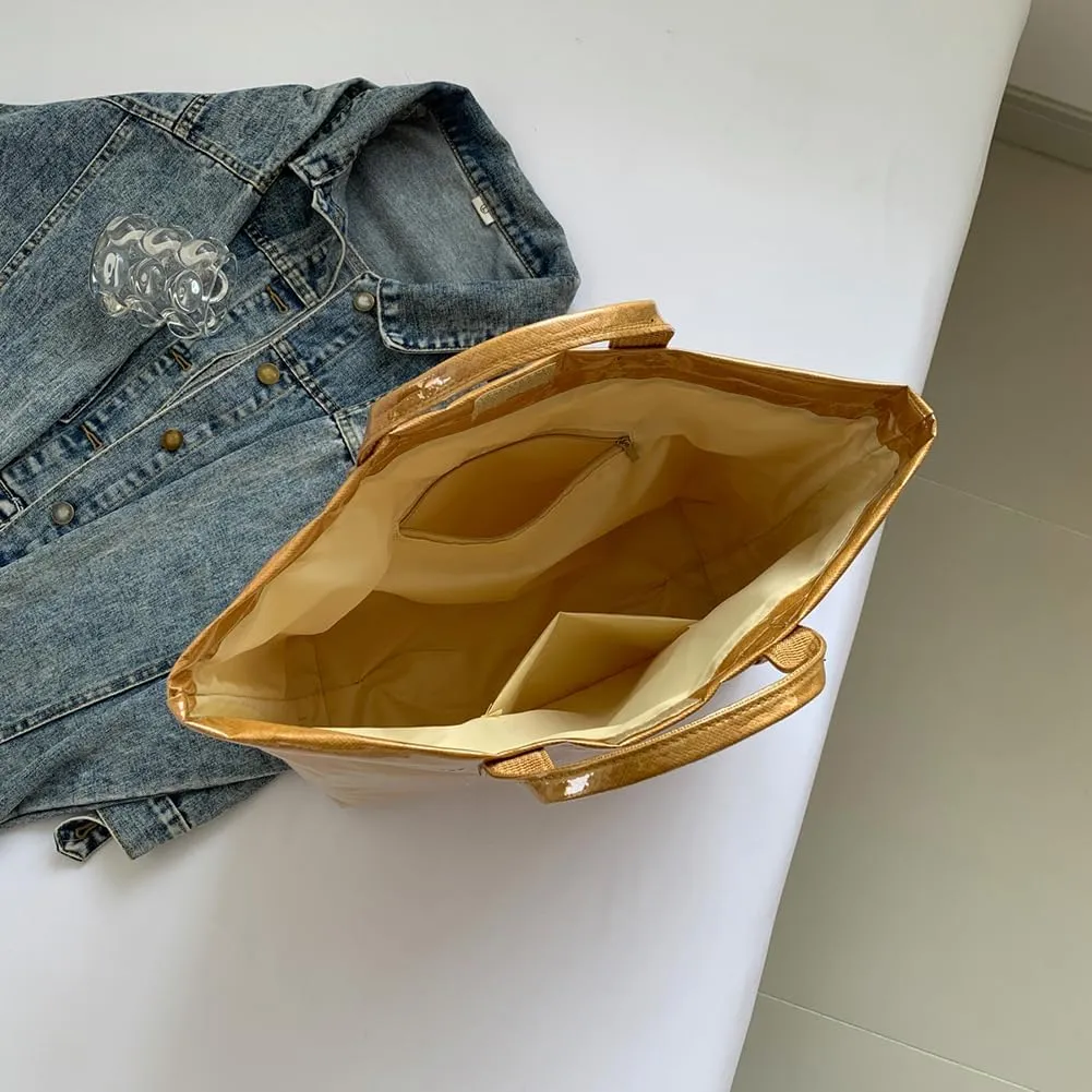 PVC Tote Bag for Women Large Letters Print Handbag Plastic Clear Tote Bag Kraft Paper Handbag