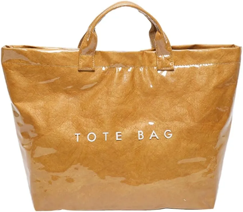 PVC Tote Bag for Women Large Letters Print Handbag Plastic Clear Tote Bag Kraft Paper Handbag