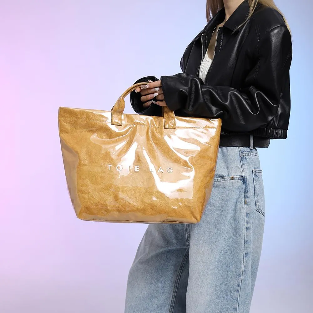 PVC Tote Bag for Women Large Letters Print Handbag Plastic Clear Tote Bag Kraft Paper Handbag