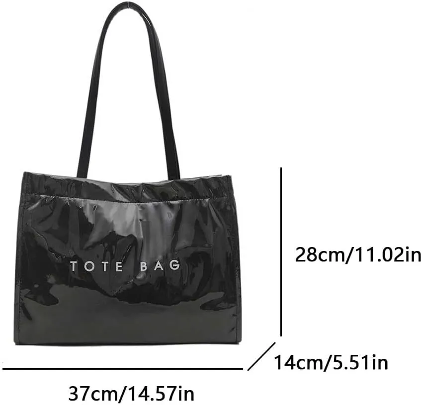 PVC Tote Bag for Women Letters Print Tote Bag Clear Plastic Handbag Large Kraft Paper Purse Hobo Handbag