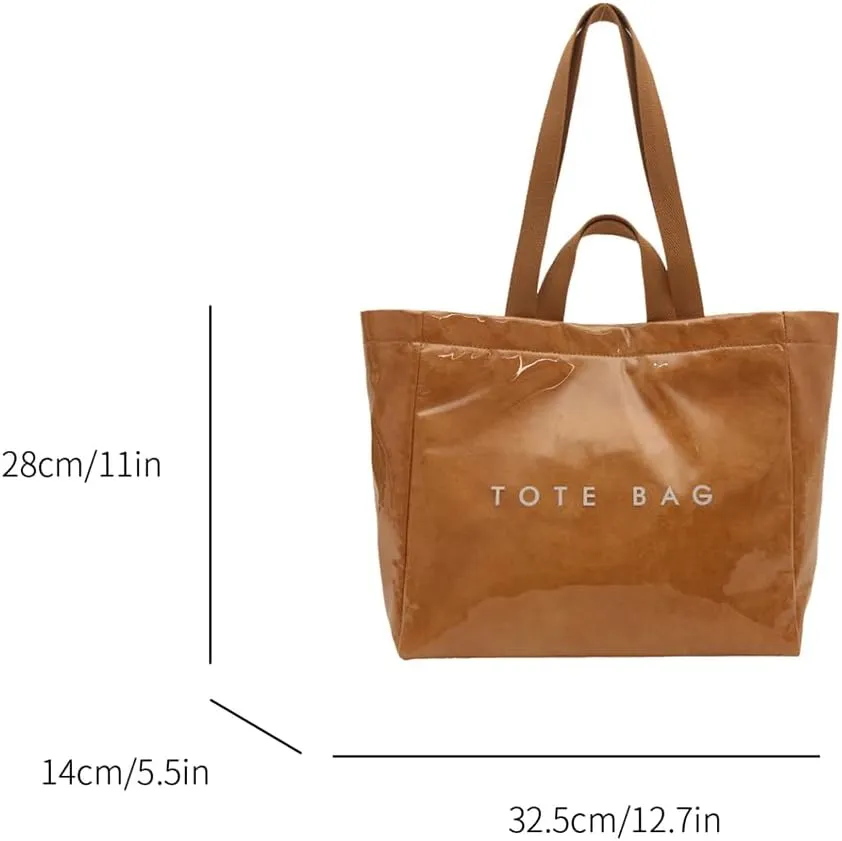 PVC Tote Bag for Women Letters Print Tote Bag Clear Plastic Handbag Large Kraft Paper Purse Hobo Handbag