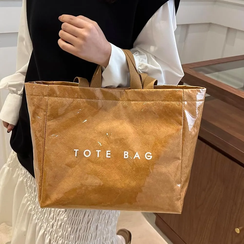 PVC Tote Bag for Women Letters Print Tote Bag Clear Plastic Handbag Large Kraft Paper Purse Hobo Handbag