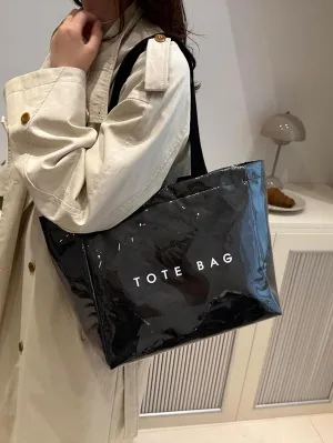 PVC Tote Bag for Women Letters Print Tote Bag Clear Plastic Handbag Large Kraft Paper Purse Hobo Handbag