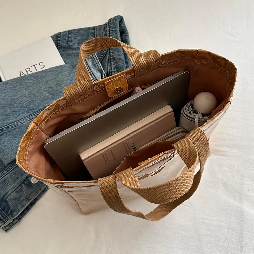 PVC Tote Bag for Women Letters Print Tote Bag Clear Plastic Handbag Large Kraft Paper Purse Hobo Handbag