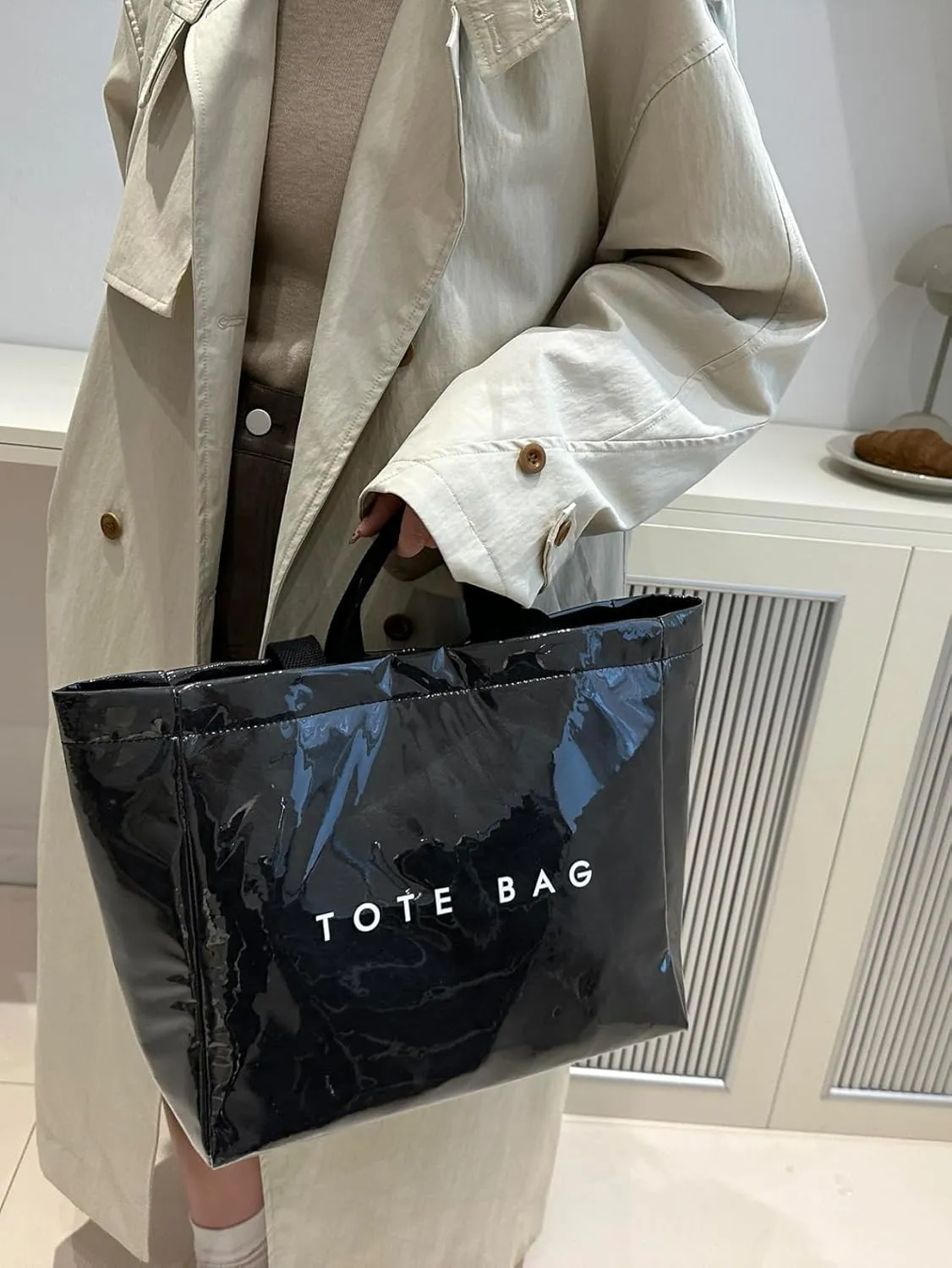 PVC Tote Bag for Women Letters Print Tote Bag Clear Plastic Handbag Large Kraft Paper Purse Hobo Handbag
