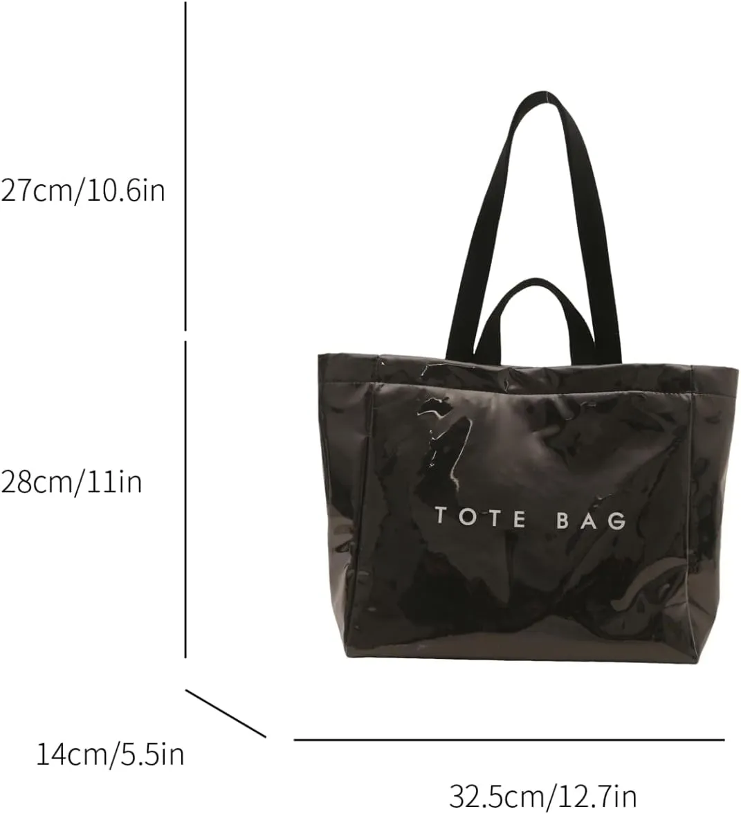 PVC Tote Bag for Women Letters Print Tote Bag Clear Plastic Handbag Large Kraft Paper Purse Hobo Handbag