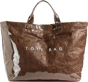 PVC Tote Bag for Women Solid Color Large Letter Print Tote Bag Kraft Paper Clear Plastic Handbag Top Handle Bag