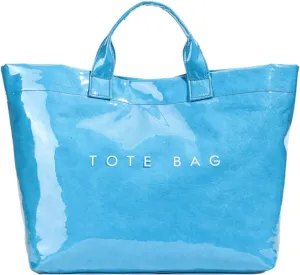 PVC Tote Bag for Women Solid Color Large Letter Print Tote Bag Kraft Paper Clear Plastic Handbag Top Handle Bag