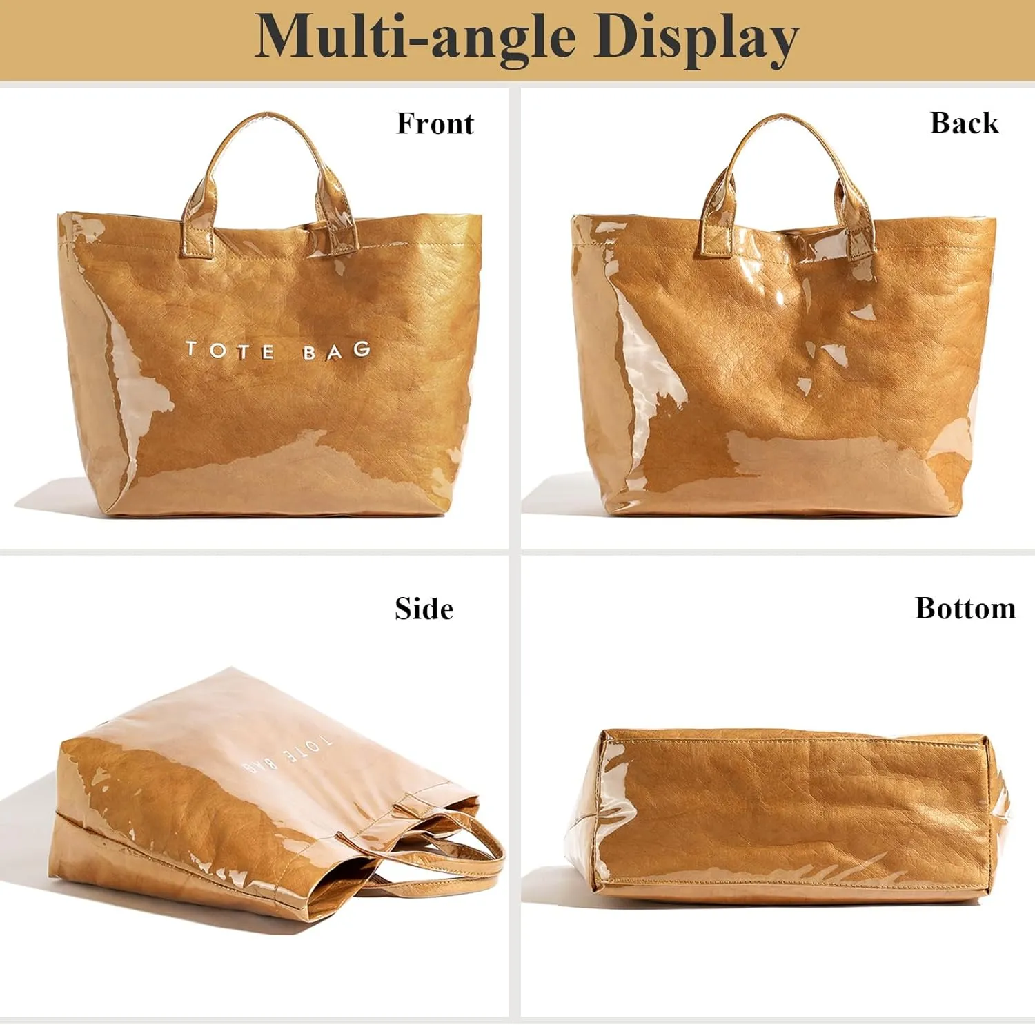 PVC Tote Bag for Women Solid Color Large Letter Print Tote Bag Kraft Paper Clear Plastic Handbag Top Handle Bag