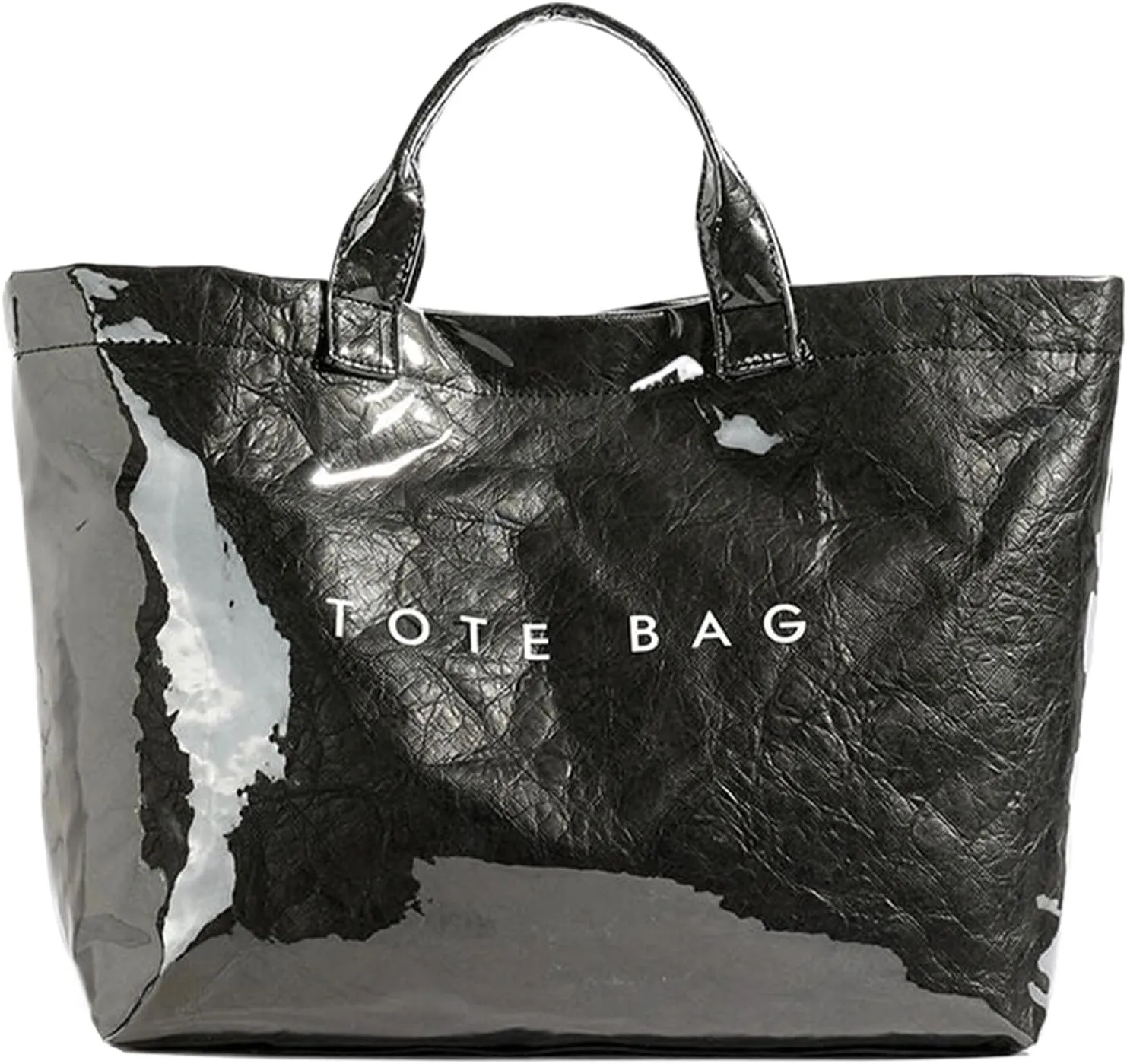 PVC Tote Bag for Women Solid Color Large Letter Print Tote Bag Kraft Paper Clear Plastic Handbag Top Handle Bag